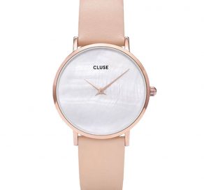Γυναικείο Ρολόι CLUSE Minuit La Perle Με Ροζ Δερμάτινο Λουράκι