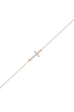Γυναικείο Ροζ Χρυσό Βραχιόλι Με Μικρό Σταυρό