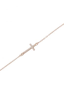 Γυναικείο Ροζ Χρυσό Βραχιόλι Με Σταυρό