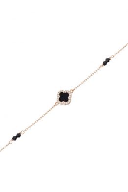 Γυναικείο Ροζ Χρυσό Βραχιόλι Με Μαύρες Πέτρες Στο Πλάι