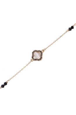 Γυναικείο Ροζ Χρυσό Βραχιόλι Με Φίλντισι Και Μαύρες Πέτρες