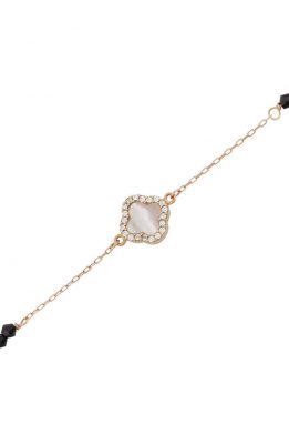 Γυναικείο Ροζ Χρυσό Βραχιόλι Με Φίλντισι Και Μαύρες Πέτρες Στο Πλάι