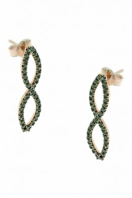 Ροζ Χρυσά Σκουλαρίκια Άπειρο Με Μαύρα Ζιργκόν Κρεμαστά