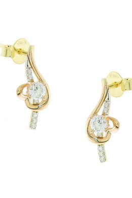 Τρίχρωμα Χρυσά Σκουλαρίκια Καρδιά Με Ζιργκόν Κρεμαστά