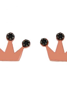 Ροζ Χρυσά Σκουλαρίκια Κορώνα Με Μαύρα Ζιργκόν