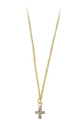Χρυσό Μενταγιόν Με Σταυρό Και Λευκά Ζιργκόν