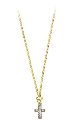Χρυσό Μενταγιόν Με Μεγάλο Σταυρό Και Λευκά Ζιργκόν
