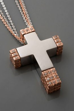 Σταυρός Val'Oro Γυναικείος Δίχρωμος Σταυρός Με Ζιργκόν Και Τρίχρωμη Αλυσίδα