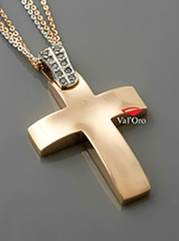 Γυναικείος Σταυρός Val'Oro Ροζ με Πέτρες στον Κρίκο με Τριπλή Αλυσίδα VR011153PL