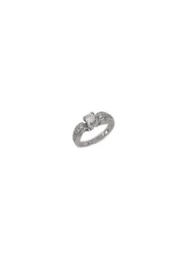 Δαχτυλίδι Μονόπετρο Λευκόχρυσο 14Κ Σκαλιστό Με Άσπρη Πέτρα Ζιργκόν
