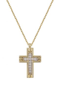 Χρυσό Κολιέ 14Κ Με Χρυσό Σταυρό Από Άσπρες Πέτρες Ζιργκόν Σε Μοντέρνο Σχέδιο