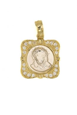 Δίχρωμο Μενταγιόν Κωνσταντινάτο Σκαλιστό Με Άσπρες Πέτρες Ζιργκόν