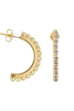 Χρυσά Σκουλαρίκια Κρίκοι Με Σειρά Από Άσπρες Πέτρες Ζιργκόν ω