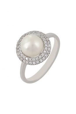 Λευκόχρυσο Μαργαριταρένιο Δαχτυλίδι Με Πέτρες Ζιργκόν Γύρω