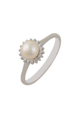 Λευκόχρυσο Μαργαριταρένιο Δαχτυλίδι Με Πέτρες Ζιργκόν Μοντέρνο Σχέδιο