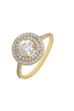 Χρυσό Δαχτυλίδι Ροζέτα Με Άσπρη Πέτρα Και Ζιργκόν