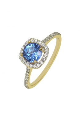 Χρυσό Δαχτυλίδι Ροζέτα Με Μπλε Πέτρα Ζιργκόν