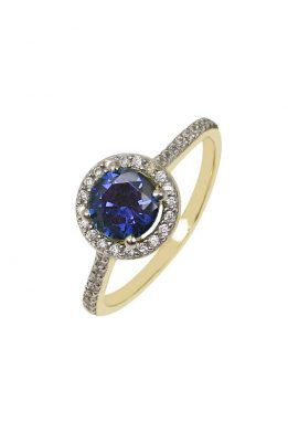 Χρυσό Δαχτυλίδι Ροζέτα Με Μπλε Πέτρα Ζιργκόν