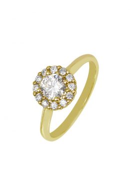 Χρυσό Δαχτυλίδι Ροζέτα Με Άσπρη Πέτρα Ζιργκόν