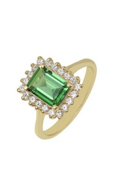 Χρυσό Δαχτυλίδι Ροζέτα Με Πράσινη Πέτρα Και Ζιργκόν