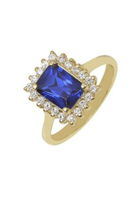 Χρυσό Δαχτυλίδι Ροζέτα Με Μπλε Πέτρα Και Ζιργκόν