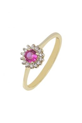 Χρυσό Δαχτυλίδι Ροζέτα Με Ροζ Πέτρα Και Ζιργκόν