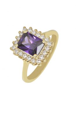 Χρυσό Δαχτυλίδι Ροζέτα Με Μοβ Πέτρα Και Ζιργκόν