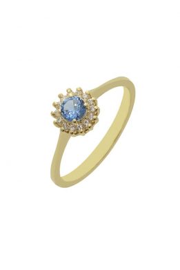 Χρυσό Δαχτυλίδι Ροζέτα Με Γαλάζια Πέτρα Και Ζιργκόν