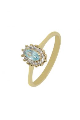 Χρυσό Δαχτυλίδι Ροζέτα Με Γαλάζια Πέτρα Και Ζιργκόν