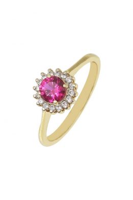 Χρυσό Δαχτυλίδι Ροζέτα Με Κόκκινη Πέτρα Και Ζιργκόν