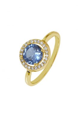 Χρυσό Δαχτυλίδι Ροζέτα Με Μπλε Πέτρα Και Ζιργκόν