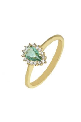 Χρυσό Δαχτυλίδι Ροζέτα Με Πράσινη Πέτρα Και Ζιργκόν