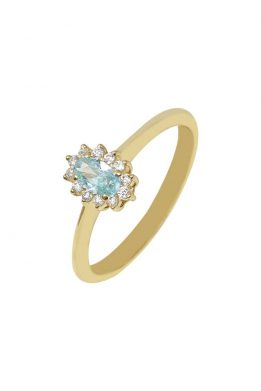 Χρυσό Δαχτυλίδι Ροζέτα Με Γαλάζια Πέτρα Και Ζιργκόν