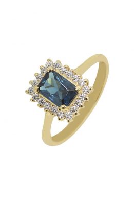Χρυσό Δαχτυλίδι Ροζέτα Με Μπλε Πέτρα Και Ζιργκόν