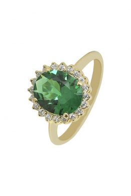Χρυσό Δαχτυλίδι Ροζέτα Με Πράσινη Πέτρα Και Ζιργκόν