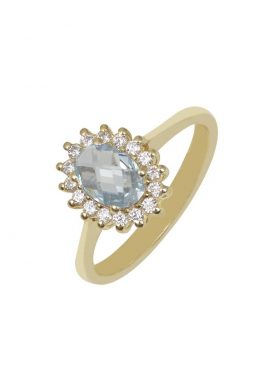 Χρυσό Δαχτυλίδι Ροζέτα Με Γαλάζια Πέτρα Και Ζιργκόν