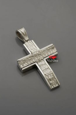 Ανδρικός Σταυρός Val'Oro Λευκόχρυσος με Ματ Σκαλιστό και Λουστρέ Γωνίες