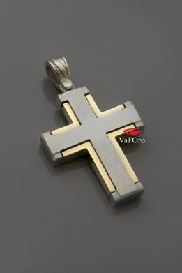 Σταυρός Val'Oro Αντρικός Δίχρωμος Λευκόχρυσος Κίτρινο Χρυσό Με Λευκόχρυσο