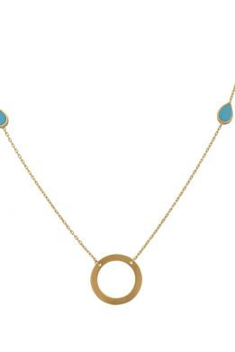 Χρυσό Κολιέ 14Κ Με Σταγόνες Από Γαλάζιο Σμάλτο Και Μεγάλο Χρυσό Κύκλο