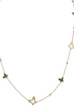 Χρυσό Κολιέ 14Κ Με Πεταλούδες Χρυσές Και Πράσινο Σμάλτο