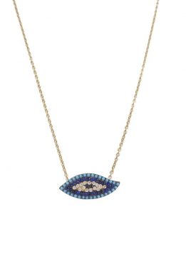 Χρυσό Κολιέ 14Κ Δέντρο Με Οβάλ Ματάκι Με Μπλε Άσπρες Και Γαλάζιες Πέτρες Ζιργκόν