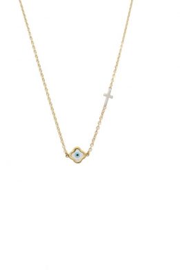 Χρυσό Κολιέ 14Κ Ματάκι Μέσα Σε Σταυρό Van Cleef & Arpels Και Λευκόχρυσο Σταυρό