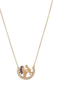 Χρυσό Κολιέ 14Κ Με Μητέρα Και Μωρό Με Άσπρες Πέτρες Ζιργκόν