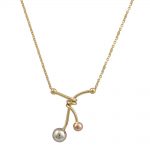 Χρυσό Κολιέ 14Κ Μπλεγμένες Μπάρες Με Ροζ Χρυσή Και Λευκόχρυση Σφαίρα