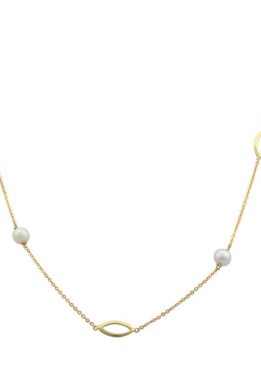 Χρυσό Κολιέ 14Κ Με Άσπρες Πέρλες Και Χρυσές Λεπτομέρειες