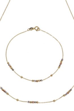 Σετ Χρυσό Κολιέ Και Βραχιόλι 14Κ Με Χρυσές Λευκόχρυσες Και Ροζ Χρυσές Χάντρες