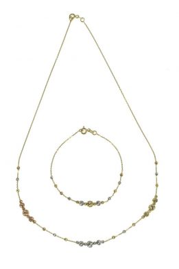 Σετ Χρυσό Κολιέ Και Βραχιόλι 14Κ Με Χρυσές Και Λευκόχρυσες Χάντρες