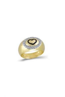 Χρυσό Δαχτυλίδι 9Κ Με Μαύρη Καρδιά Και Διαμαντάρισμα Γύρω KO-RN11020
