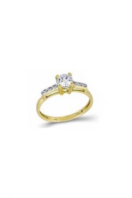 Χρυσό Μονόπετρο Δαχτυλίδι 9Κ Με Άσπρη Πέτρα Ζιργκόν Και Διαμαντάρισμα KO-RN11032