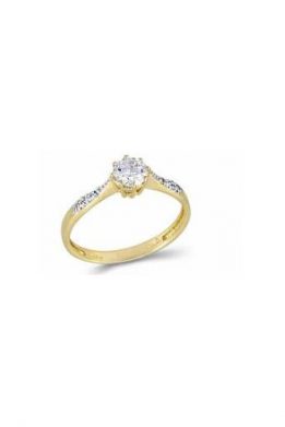 Χρυσό Μονόπετρο Δαχτυλίδι 9Κ Με Άσπρη Πέτρα Ζιργκόν Και Διαμαντάρισμα KO-RN11036